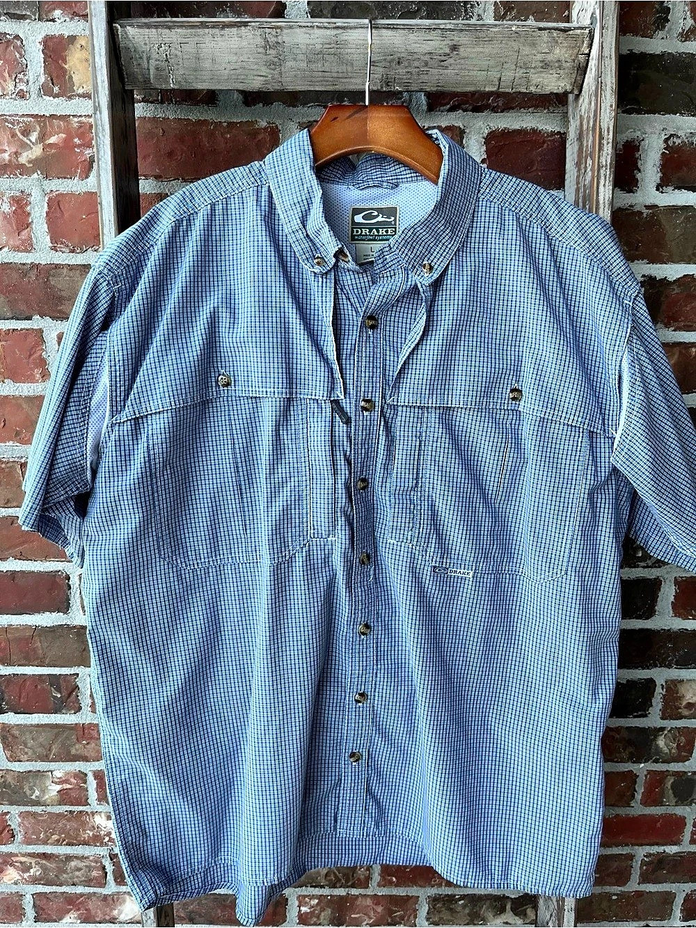 Drake Men's Checkered Button Down in Blue & White